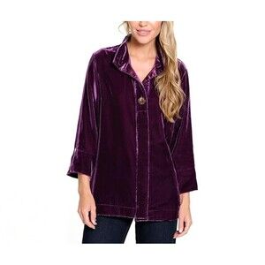 John Mark Button Up Down Shirt Womens Size S Purple Velvet Wire Collar Holiday